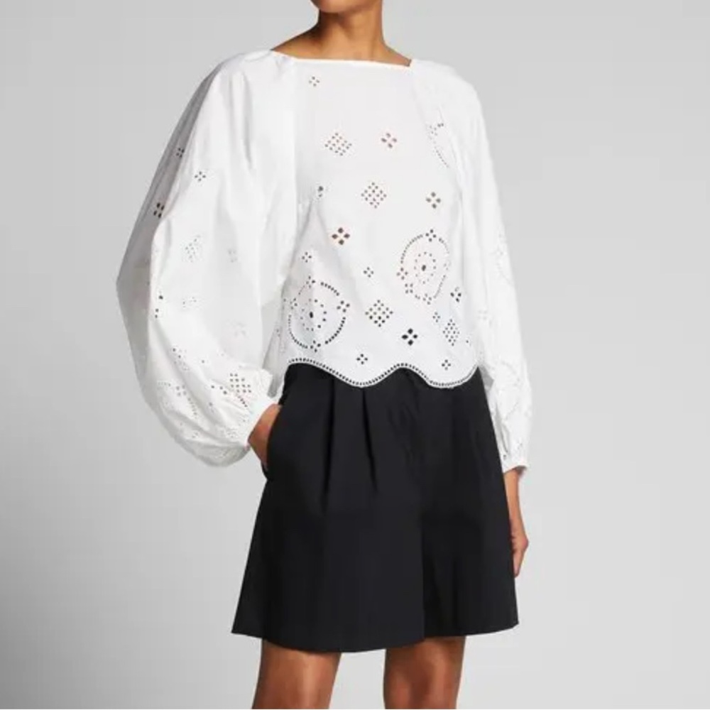 Ganni White Puff Sleeve Embellished Blouse